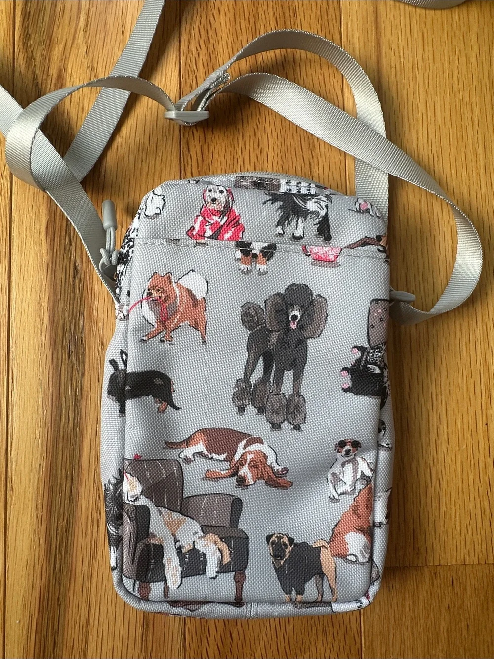 Vera Bradley Gray Dog Print Crossbody Pouch with Strap